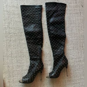TOM FORD black leather over the knee, open toe boots 38/5
